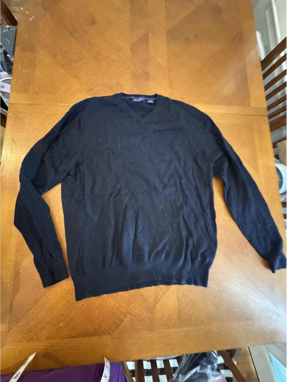 Alan Flusser Cotton Cashmere V-Neck Sweater XXL Black